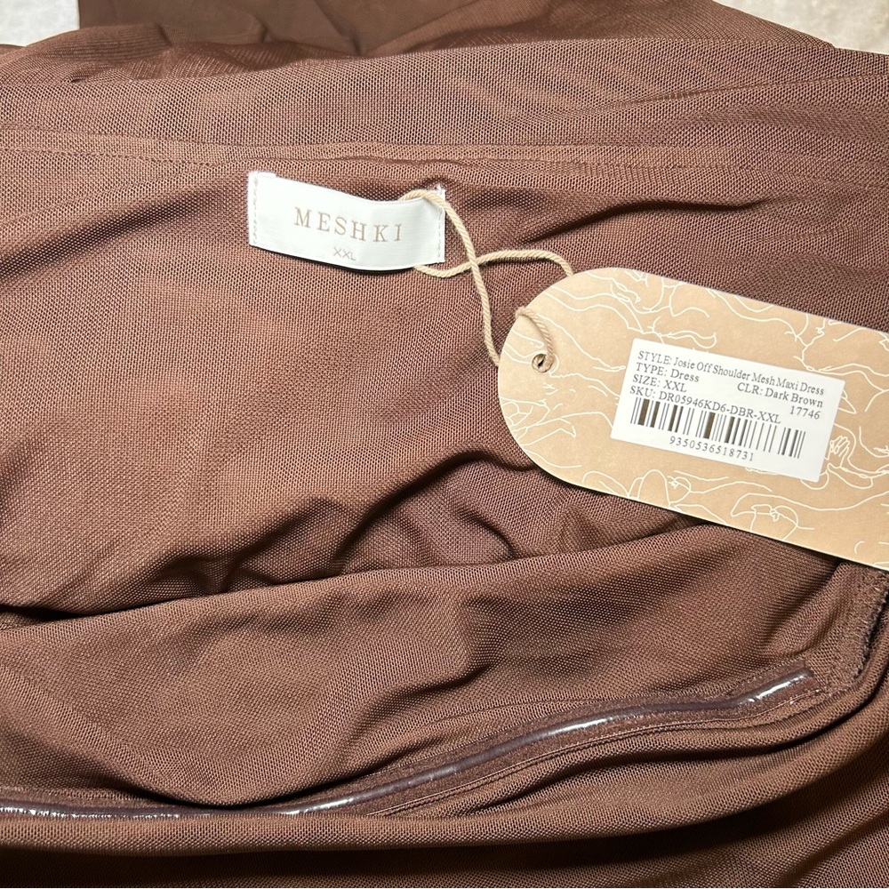 NWT Mekhi Josie Off Shoulder Mesh Maxi Dress in Dark Brown Size XXL - Picture 13 of 13
